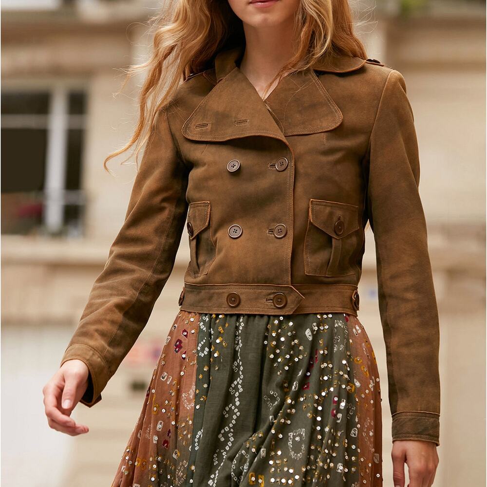 Mes Demoiselles Paris Oakley Suede Jacket in Khaki Sz 34FR/2US